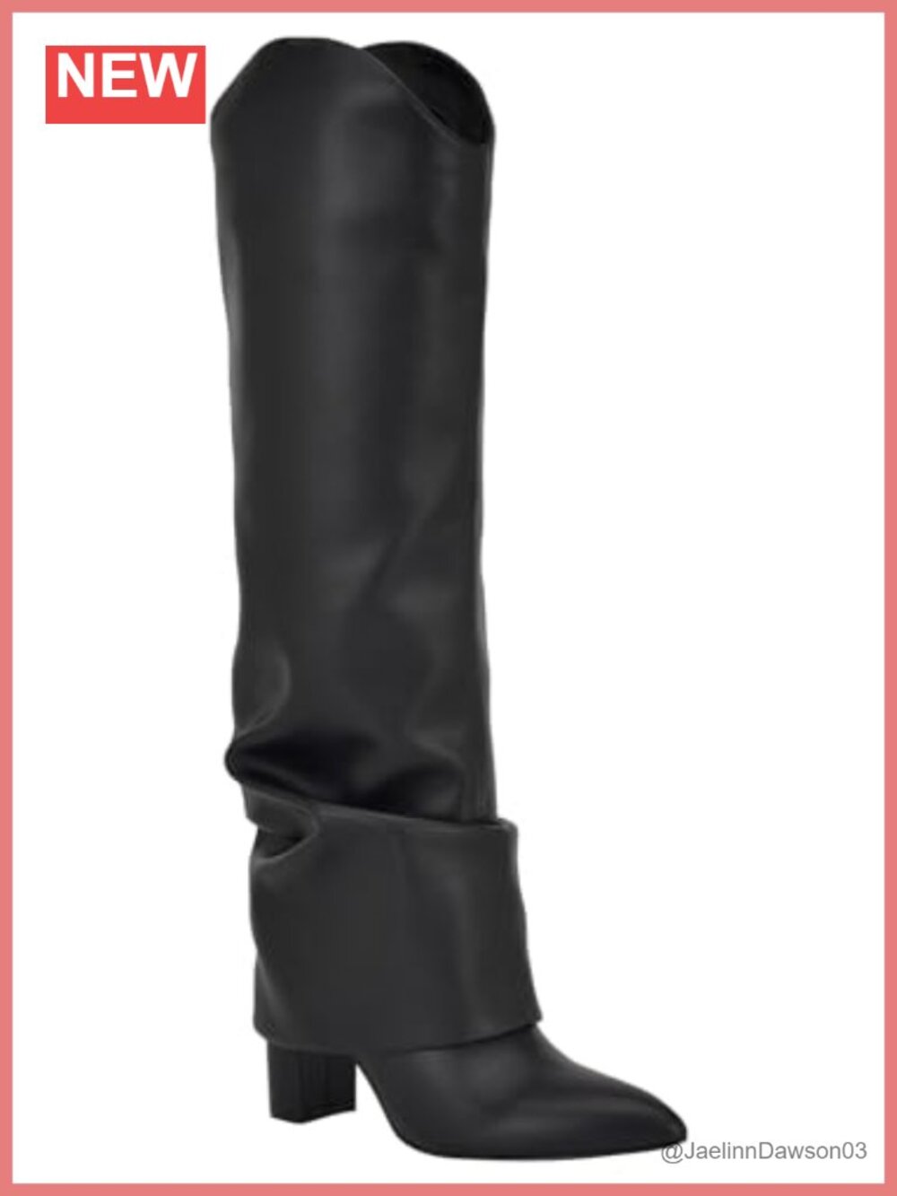 Nine West Lindey Knee High Block Heel Boots Faux Leather Slouchy Pointed Toe